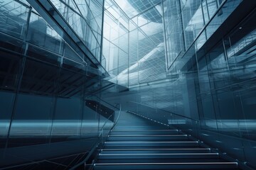 Poster - staircase leading up to an impressive modern building. Generative AI