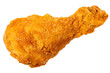 Crispy fried chicken drumstick isolated from above.