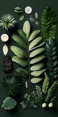 Wall Mural - Plants and flowers, flat lay Generative AI