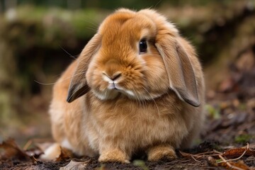 Poster - Cute Brown Rabbit Sitting on Forest Floo. Generative AI