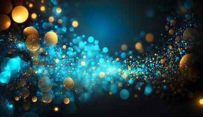 Abstract blue and gold sparkling background, Generative AI