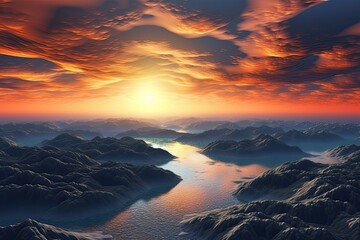 Wall Mural - serene sunset over a calm body of water. Generative AI