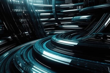 Poster - futuristic room filled with neon lights and high-tech gadgets. Generative AI
