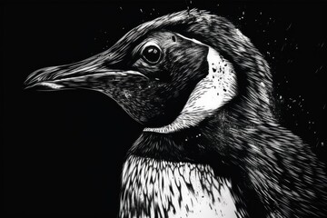 Canvas Print - realistic black and white drawing of a duck. Generative AI