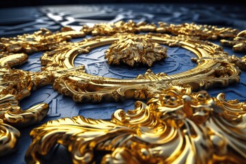 Poster - Close-Up View of a Decorative Gold Object with Intricate Details. Generative AI