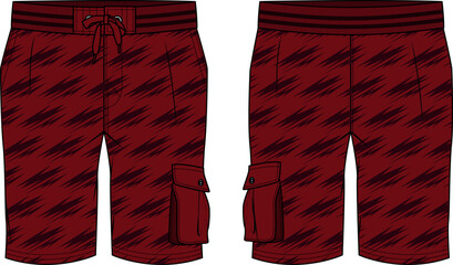 Running trail Shorts jersey design flat sketch vector illustration template, Baller shorts concept with front and back view, tracking active wear shorts cad design drawing