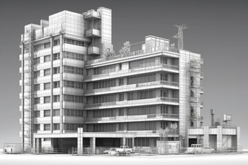 Poster - monochromatic photograph of an urban edifice. Generative AI