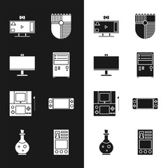Poster - set computer, monitor, live streaming online, shield for game, portable video console, create accoun