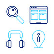 © vector_v - Set line Information, Headphones, Online translator and Magnifying glass icon. Vector