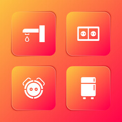 Sticker - Set Water tap, Electrical outlet, Robot vacuum cleaner and Refrigerator icon. Vector