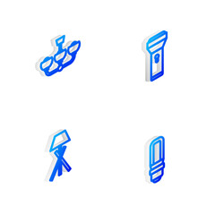 Sticker - Set Isometric line Flashlight, Chandelier, Floor lamp and LED bulb icon. Vector