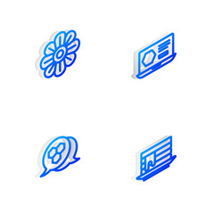 Poster - Set Isometric line Honey online service, Flower, Honeycomb and Stack of pancakes icon. Vector