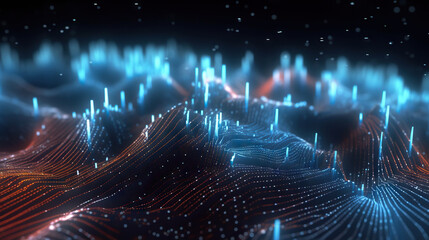 Poster - Digital data background. Luminous dots connected by glowing network. Based on Generative AI