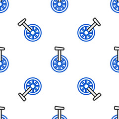 Sticker - Line Unicycle or one wheel bicycle icon isolated seamless pattern on white background. Monowheel bicycle. Colorful outline concept. Vector