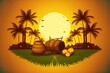 illustration of Happy Pongal Holiday Harvest Festival of Tamil Nadu South India greeting background. Generative Ai.