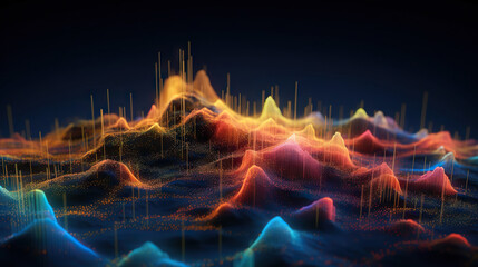 Poster - Multicolor glowing data over abstract digital landscape. Based on Generative AI