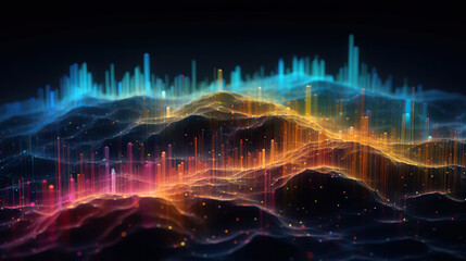 Poster - multicolor glowing data over abstract digital landscape. based on generative ai