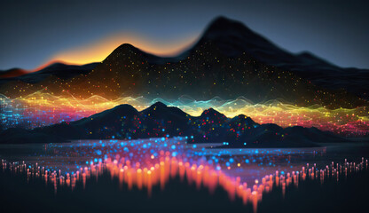 Poster - multicolor glowing data over abstract digital landscape. based on generative ai