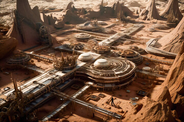 Wall Mural - future mars base or scientific facility. mars colonization concept. created with generative ai techn