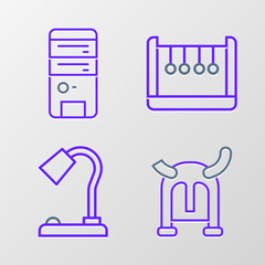 Poster - Set line Viking in horned helmet, Table lamp, Pendulum and Computer icon. Vector