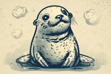 Canvas Print - cute seal enjoying a puddle of water. Generative AI