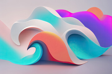 Wall Mural - White and neon colors liquid wavy fluid abstract background. Trendy technology design backdrop. Generative AI.