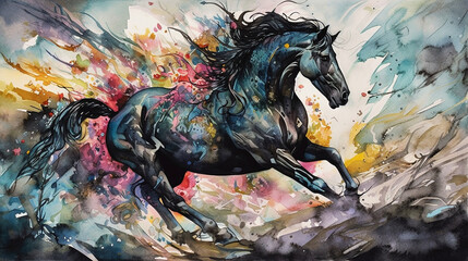  watercolor painting of a fantasy horse, generative ai