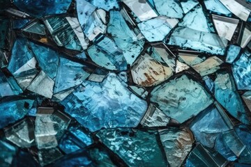 Poster - detailed close up of a vibrant blue glass mosaic. Generative AI
