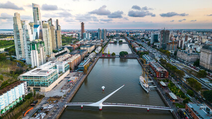 Sticker - aerial of Puerto Madero River Plate Waterfront Buenos Aires Argentina Skyscrapers and Scenic Cityscape