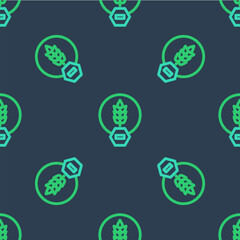 Sticker - Line Gluten free grain icon isolated seamless pattern on blue background. No wheat sign. Food intolerance symbols. Vector