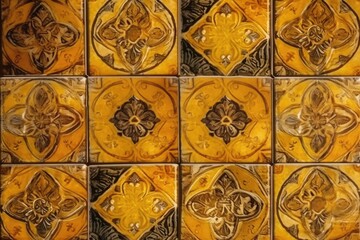 Poster - decorative tile wall with intricate design. Generative AI