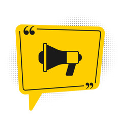 Sticker - Black Megaphone icon isolated on white background. Speaker sign. Yellow speech bubble symbol. Vector