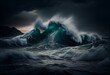 Rough stormy ocean under dark sky. Generative AI