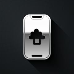 Poster - Silver Cloud technology data transfer and storage icon isolated on black background. Long shadow style. Vector