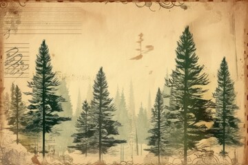 Sticker - serene forest landscape with trees and birds. Generative AI