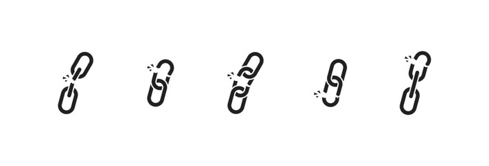 Broken chain link  icon set. Lost connection, disconnection sign. Vector EPS 10