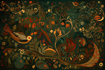 Wall Mural - Background pattern in zhostovo style repetitive brigh, concept of Folk Art and Colorful Design