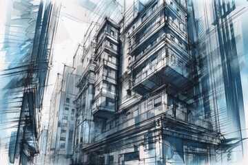 Poster - modern skyscraper with a glass façade and numerous windows. Generative AI