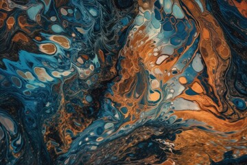 Wall Mural - Illustration of an abstract painting featuring blue, orange, and brown colors. Generative AI