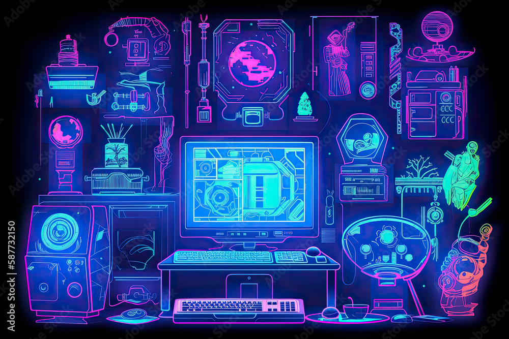 Neon old computer aestethic. Retro pc elements, user interface ...