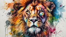 Paint A Majestic Lion Using Vibrant Watercolors That Capture Its Regal Beauty And Strength Generative AI