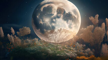 Wall Mural - The big full moon on the beautiful video animation with the colorful background on it AI generated