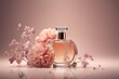 Flowers and perfume bottles.AI technology generated image