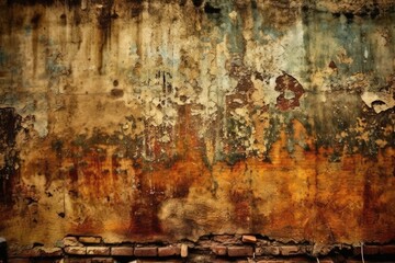 Poster - weathered brick wall with crumbling bricks in the foreground. Generative AI