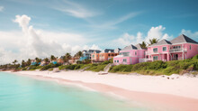 The Stunning Pink Sand Beaches Of Harbour Island In The Bahamas, With Its Tranquil Waters And Pastel-colored Architecture 
