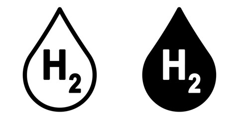 Poster - ofvs346 OutlineFilledVectorSign ofvs - hydrogen vector icon . H2 sign . water drop . isolated transparent . black outline and filled version . AI 10 / EPS 10 / PNG . g11686