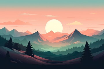 abstract landscape poster. nature wall decor contemporary art print, mid century mountain background