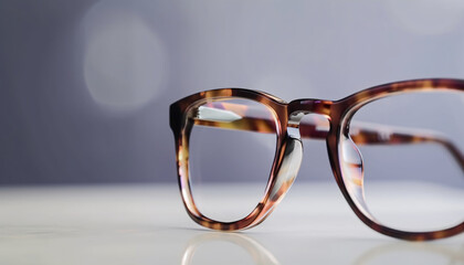 Wall Mural - Frame glasses animal print leopard or tiger on the table on a blurred background. Generative AI