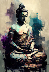 Wall Mural - Buddha statue, Oil Painting, Generative AI