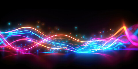  Abstract background with wavy colorful lights, Generative AI